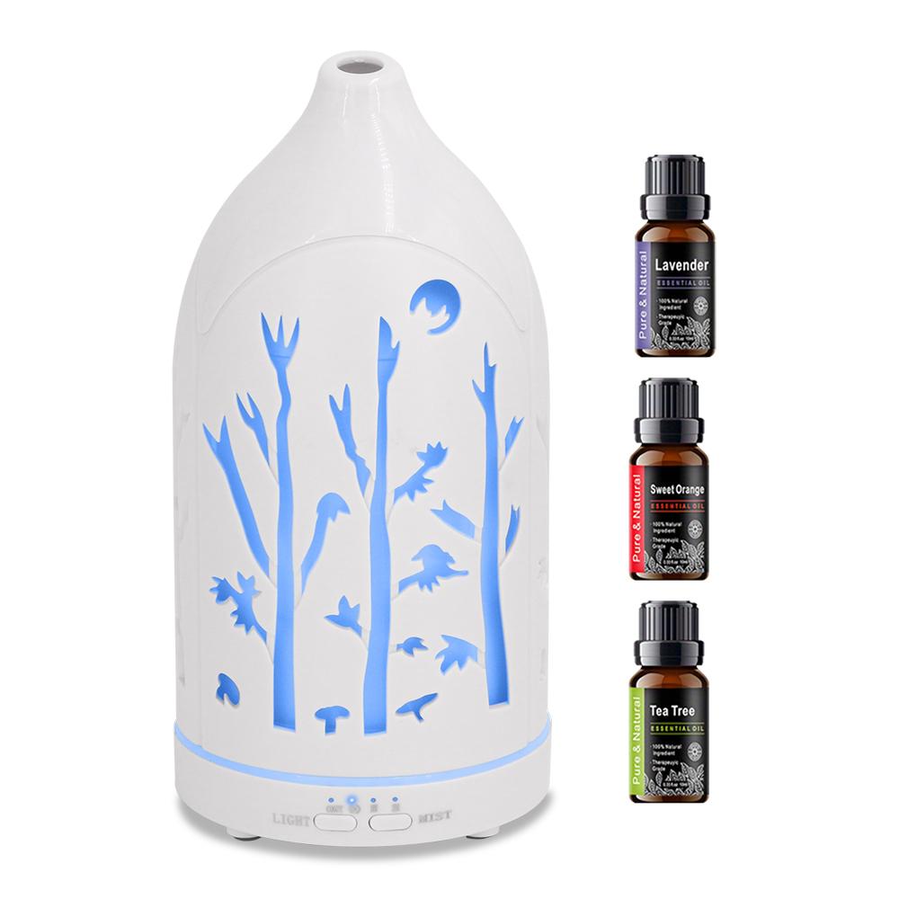 7 Color LED Aromatherapy Diffuser  Hollow Out Design, 3  Essential Oils, Auto Shut Off & Whisper Quiet for Stress Relief, Sleep