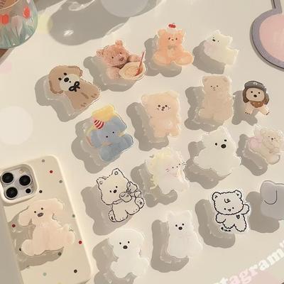 Korean Style Cute Pet Magnetic Phone Holder - Bear & Elephant Cartoon Acrylic Stand