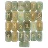 Crocon Green Jade Rectangle Shape Gemstone Runes with Elder Futhark Alphabet Engraved 25 Pcs Rune Set  : 20-25mm