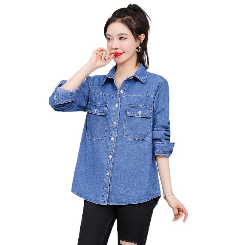 Veste chemise en jean délavé à manches longues pour femme - Style décontracté coréen Printemps/Automne 2025