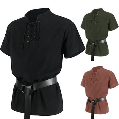 Renaissance Medieval Ruffle Pirate  Bandage Short Sleeve Festival Hippy Gothic Pirate Boho Kurta Casual Shirt