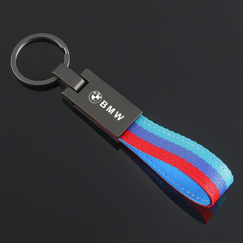OMPC8 Zinc Alloy Keyring Nylon Tricolor Woven Belt Car Keychain For BMW 50th Anniversary 1 3 5 7 series E83 F16 E70 BMW M M3 M5 X1 X2
