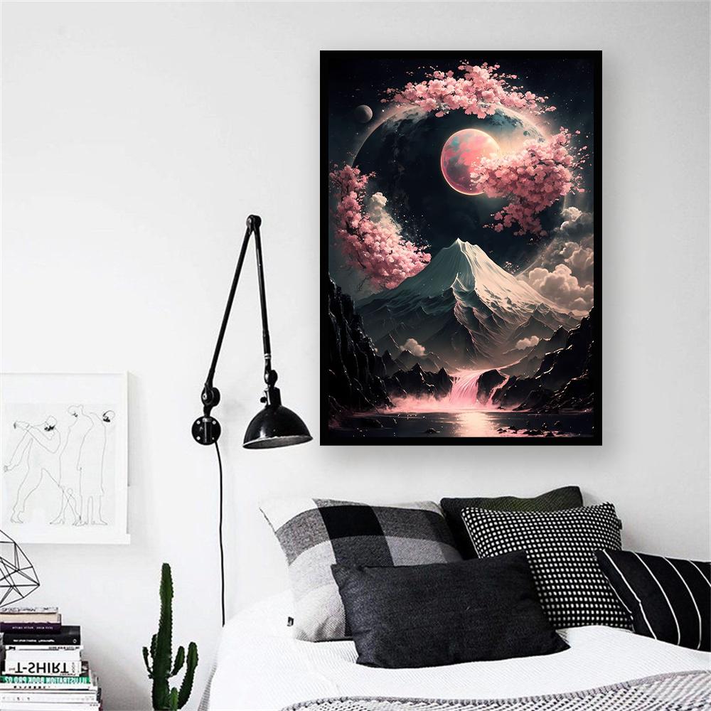 Poster de artă de perete de munte Fuji Pictură în ulei Peisaj japonez Cer de noapte Decorare acasă