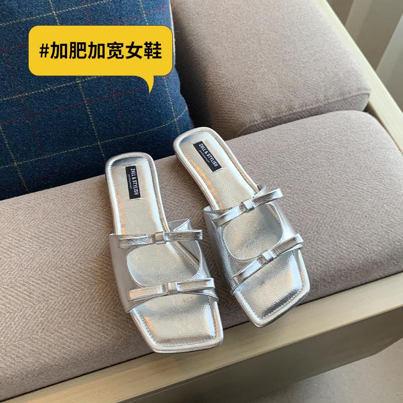 

-Sandals women s summer wear flat-soled cool slippers silver beach shoes wide feet fat feet large size women s shoes 1 35 серебряный