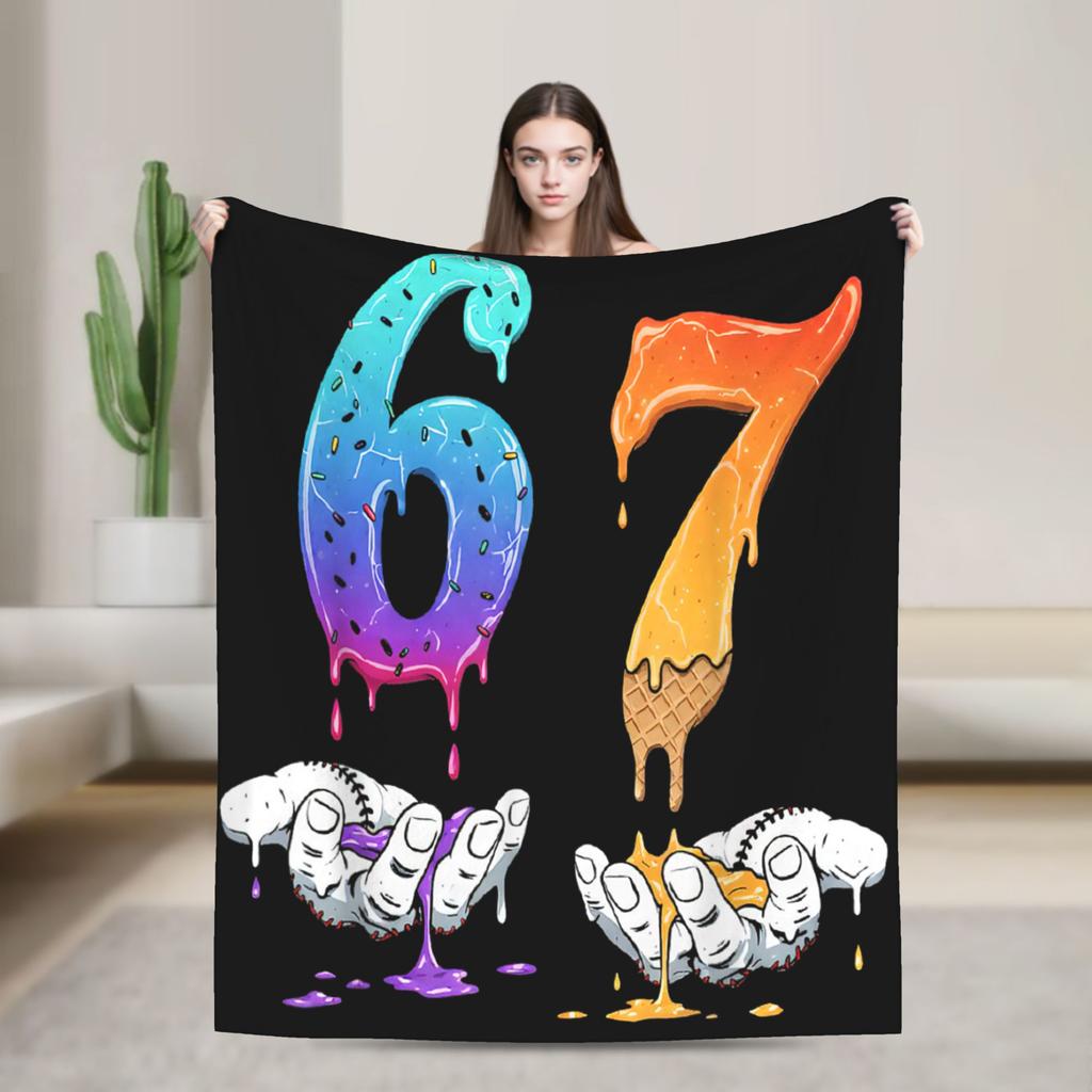 Six Seven 67 Steal A Brainrot Meme Flannel Blanket Warm Throw Blanket for Bedroom Decorative Novelty Bedspread Sofa Bed Cover