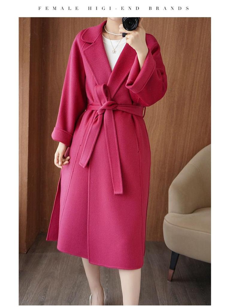 Women's Korean Style Mid-Length Double-Sided Woolen Coat - Autumn/Winter 2022 Collection, White