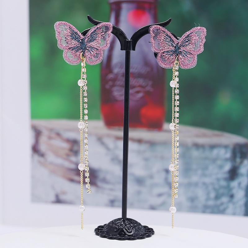2025 Trendy Embroidered Butterfly High-end Earrings, Women's Korean Mori Temperament Stud Earrings, Pendants, Long Earrings.