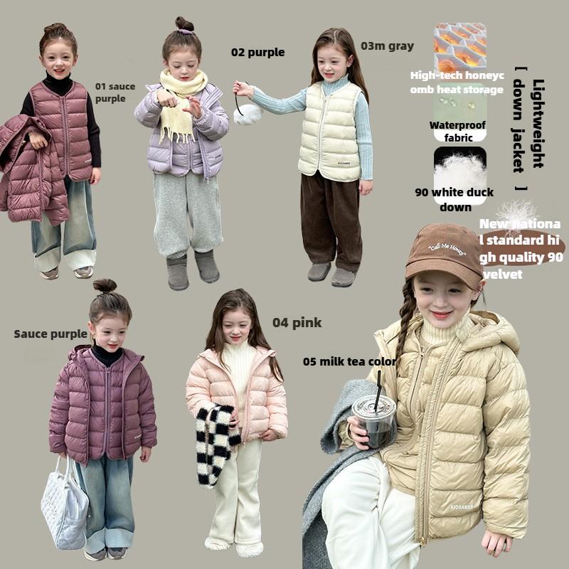 Lightweight Down Jacket for Boys and Girls In Winter with White Duck Down Lining Vest Coat