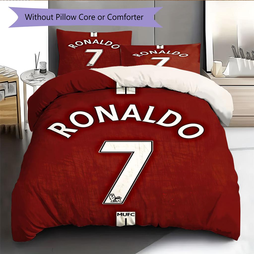 Lenjerie de pat cu model Cristiano Ronaldo Decorațiune pentru casă Cadou de ziua de naștere (1 * husă de pilotă + 2 * fețe de pernă, fără miez),merchandise pentru fani.