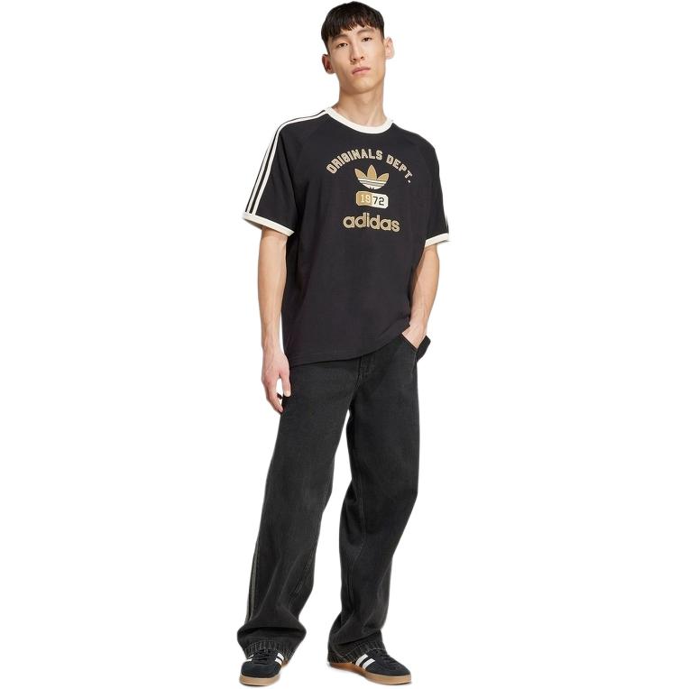 adidas Originals SS25 Serie Classica Logo del Marchio Vestibilità Larga Girocollo Manica Corta Raglan T-Shirt Uomo Top Nero KD6265