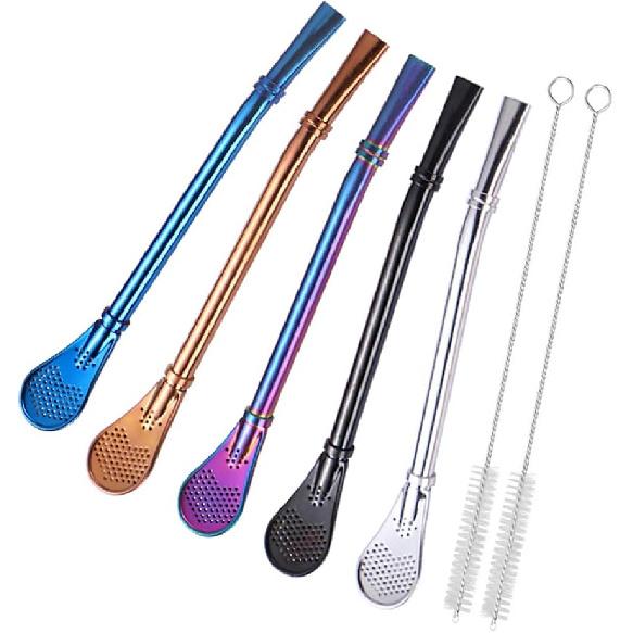 Yerba Mate Bombilla Gourd Drinking Filter Straws 304 Food-Grade Stainless Steel 6.1 inch Long Spoon Bombillas Straws for Mate Tea Set of 3 with