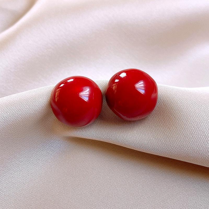 Silver Needle Ankara Red Geometric Stud Earrings Female Korean Ins Fashion Design Earrings High-end Exquisite Earrings