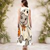 Women Plus Size Keyhole Neck Sleeveless Halloween Sloth Print A Line Long Dress