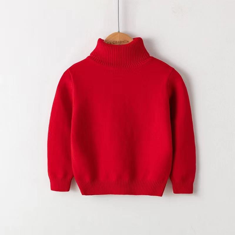 Children's Sweaters Autumn and Winter Pure Cotton Line Boys and Girls Baby Pullover Turtleneck Bottoming Sweater