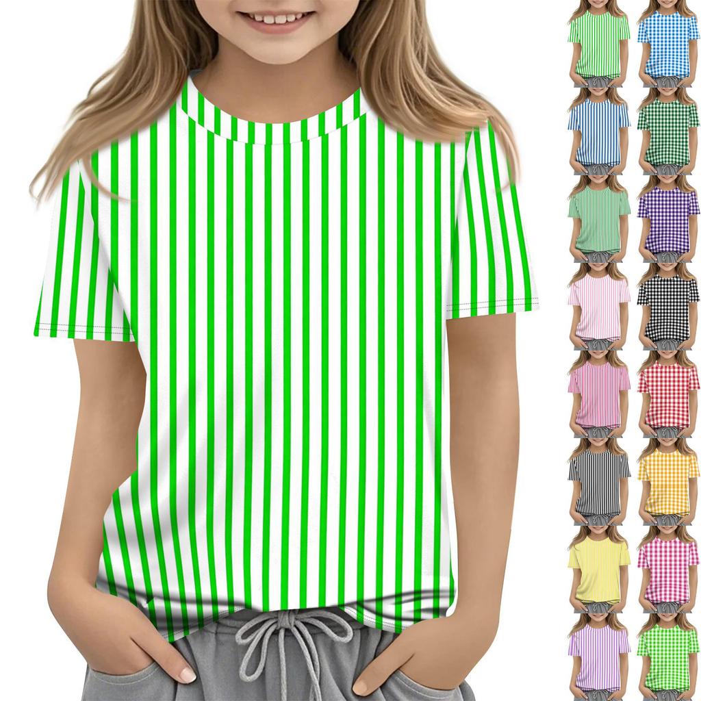 Barnrandigt Tryck Rund Hals Kort Ärm Casual T-shirt Lättviktigt Bekvämt Mjukt Tyg Lämpligt för Dagligt Bruk och Utomhusaktiviteter