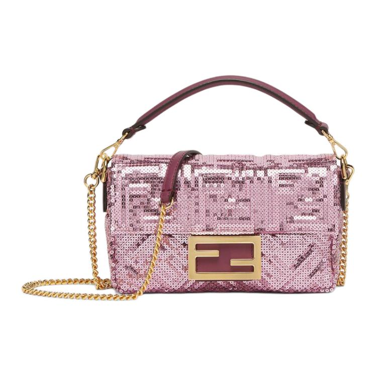 

Fendi Baguette Removable Handle Chain Flap Magnetic Closure Mini Shoulder Crossbody Bag Women handbags Pink 8BS017-AT4Z-F0VPG Basic Set (Bag+Dust Bag)