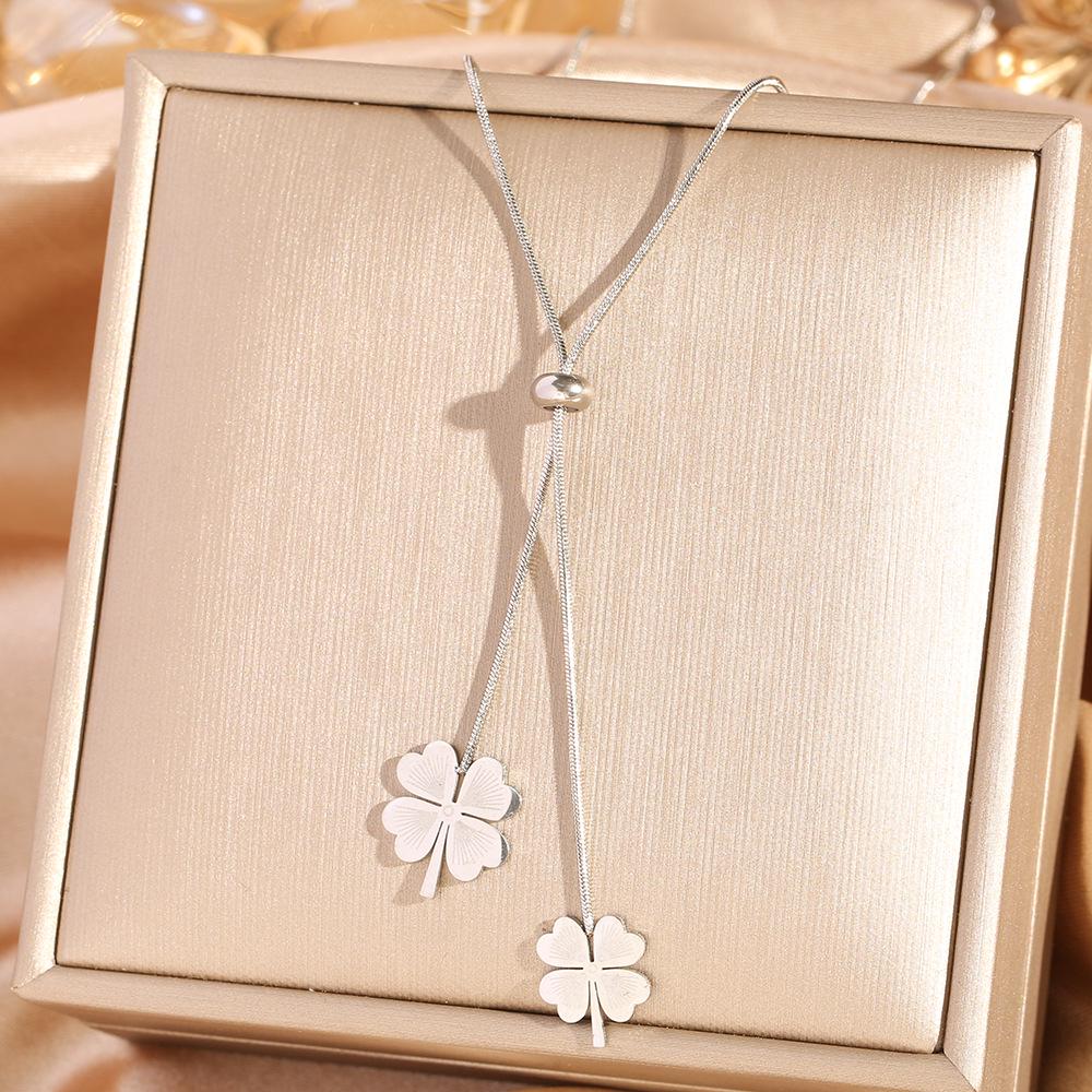 

Ожерелье-кисточка из титановой стали Четырехлистный клевер - Женская роскошная цепочка для ключиц, устойчивая к выцветанию