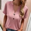 Comfortable European American Fashion Ladies V Neck Tees Short Sleeve Solid Color Female Tops Streetwear Women T Shirts