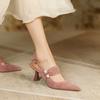 Fashion 2025 New Spring Suede Leather Slingbacks Pumps Fashion Pointed Toe Shallow High Heels Buckle Strap Heels for Women Women Shoes