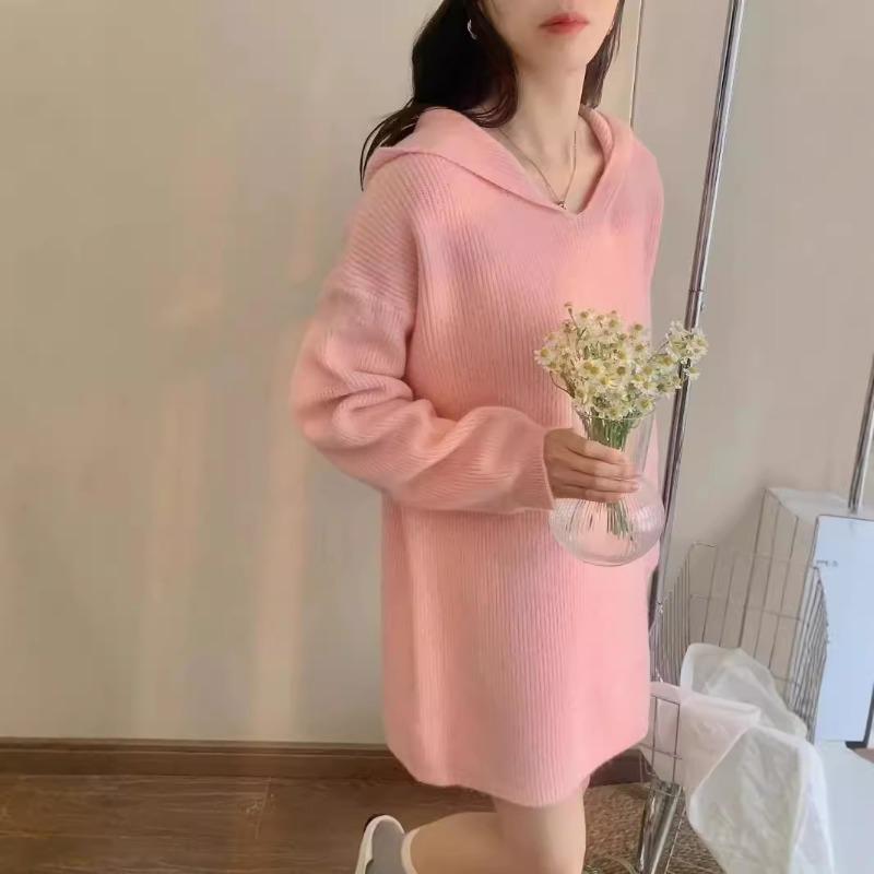 Casual Versatile Hooded Knitted Sweater Women's Autumn and Winter New Loose and Thin Solid Color Knitted Bottoming Hoodie Sweater
