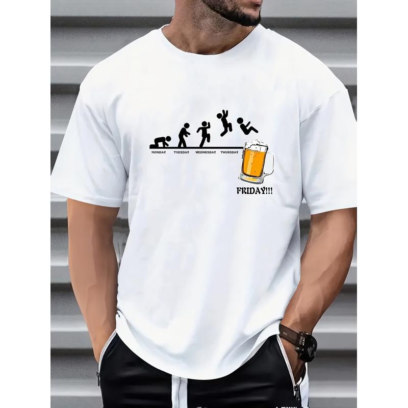 Casual Short-Sleeved T-Shirts with a Humorous Beer Jumping Design