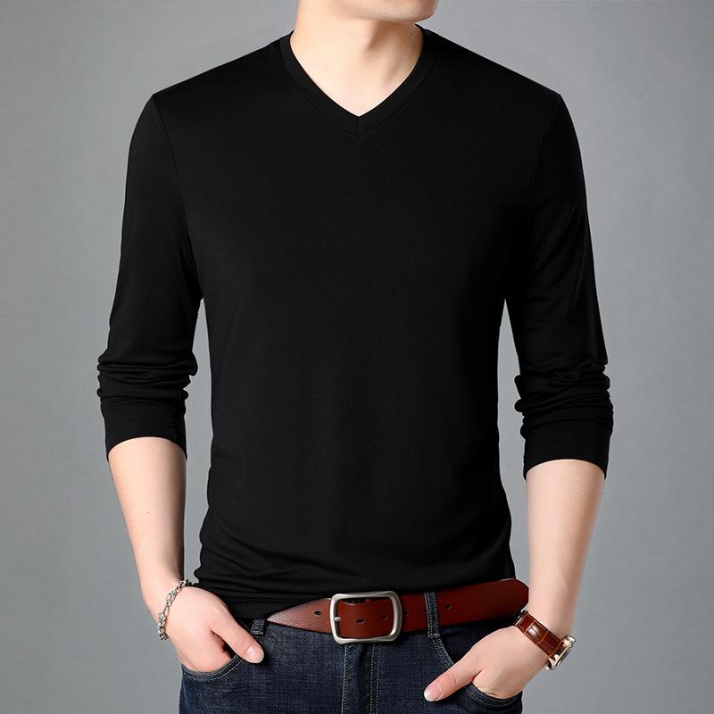 

Новая мужская футболка с длинными рукавами из шелка Mulberry на весну и осень, боди Marlet, корейская версия трендового однотонного осеннего пальто с V-образным вырезом 190/4XL/130