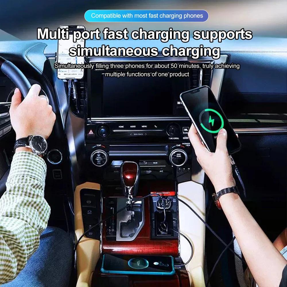 Car Charger LED 6 Ports 66W USB Fast Charge PD QC3.0 Display Voltage Car Phone Charger Type C Adapter for iPhone Samsung Xiaomi