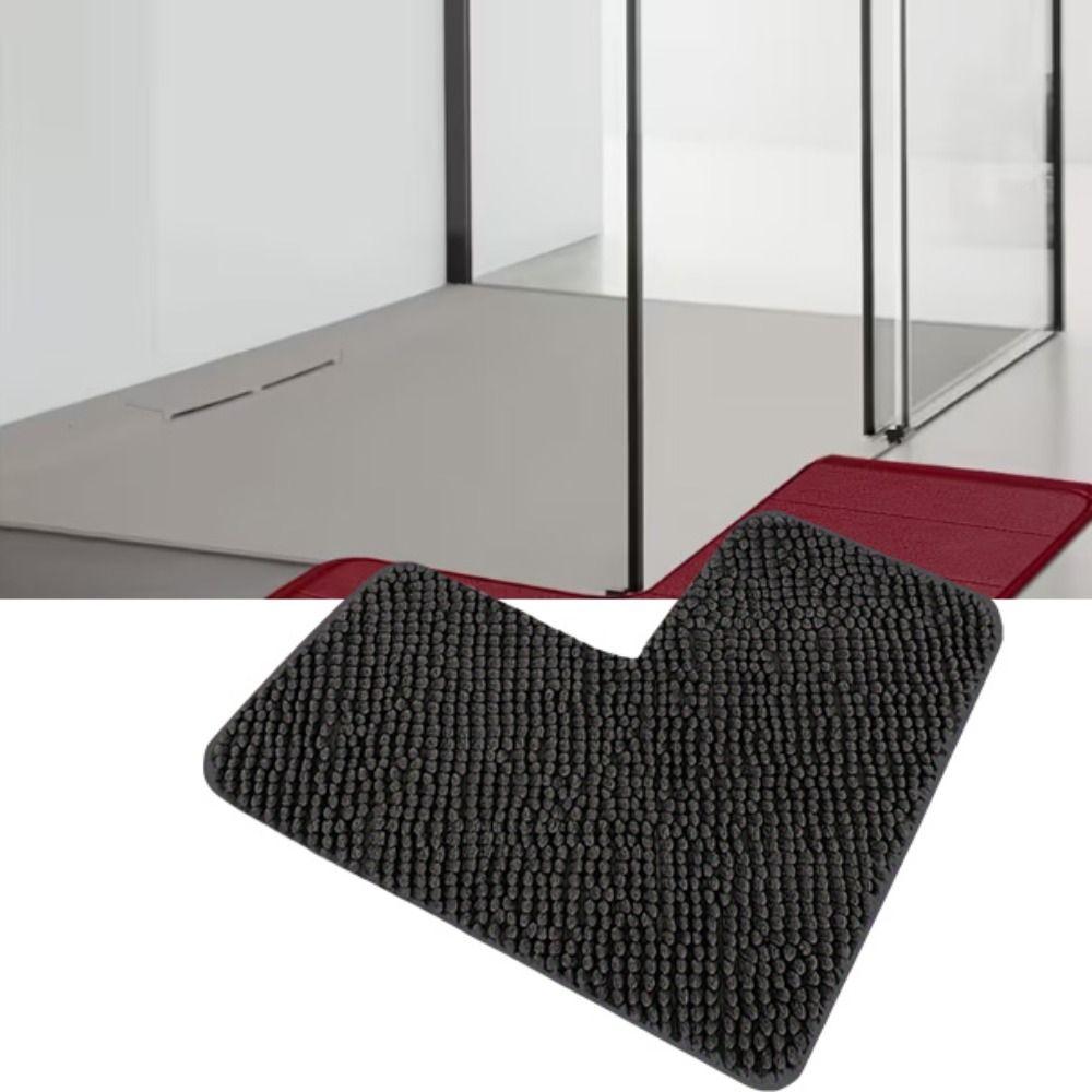 Absorbent L-shaped Chenille Bath Mat Washable Carpet Durable Corner Shower Mat Bathroom