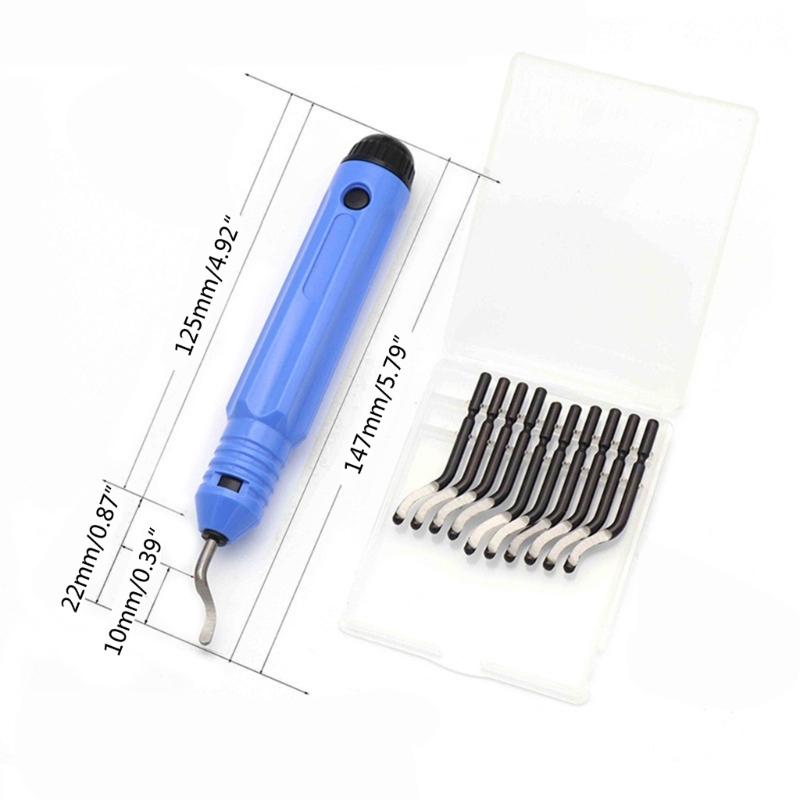 Deburring Tool Kit Edgebanding Tool with 10pcs Deburr Blade Chamfering and Trimming Scrapers Rotary Burr Removal Blade