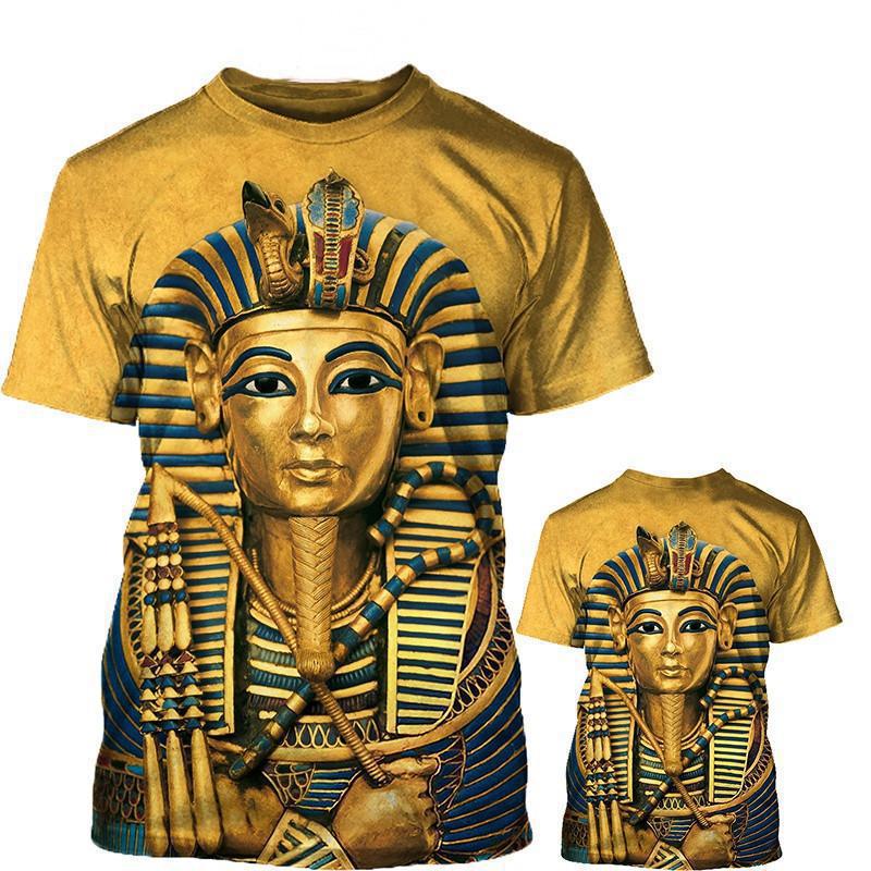 Ancient Egyptian Pharaoh 3D Digital Printed Pattern T-shirt Retro Style Men's Loose T-shirt