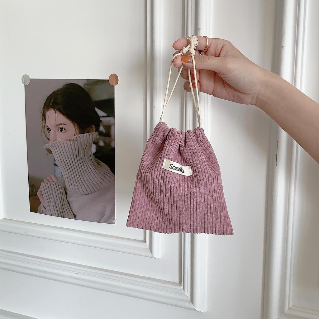 Storage Pocket Drawstring Bag Corduroy Storage Bag Small  Fashionable Durable