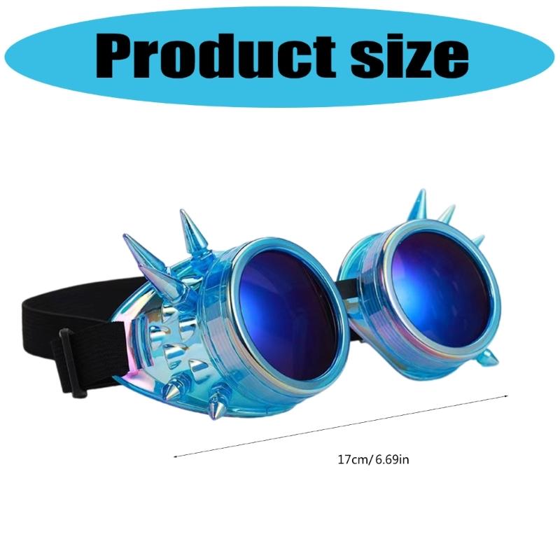 Steampunk Rivets Gothic Goggles Fluorescent Color Adjustable Fit Plastic Eyewear For Cosplay Costume Accessories