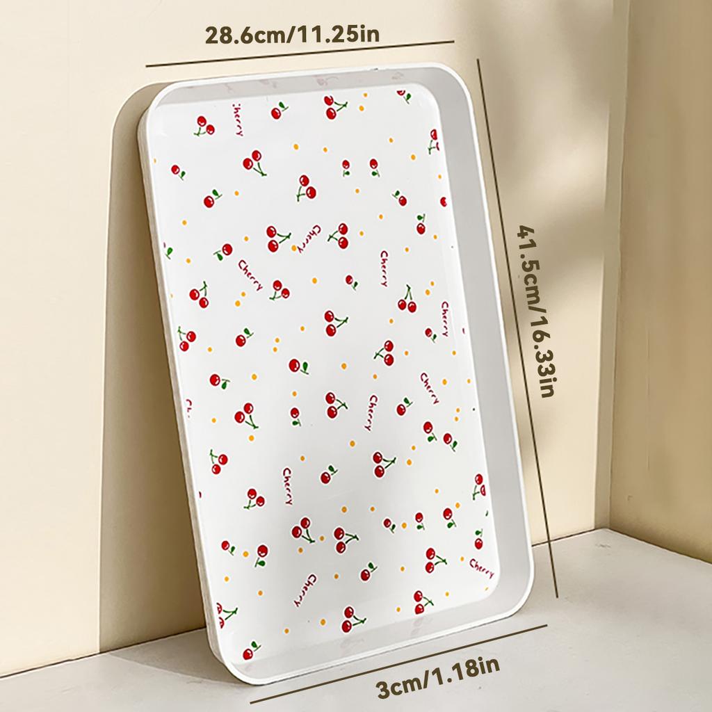 Cherry Pattern Plastic Food Serving Tray Stackable Fruit Dessert Tray Tea Tray Multi-functional Storage Tray For Home Kitchen