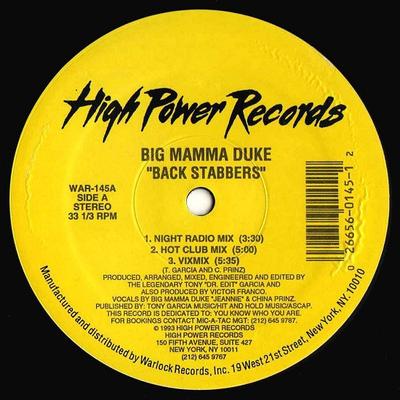 12inch Record BIG MAMMA DUKE - Back Stabbers WAR145 High Power Reco 1993 US Dance & Electronica Used