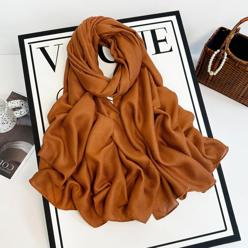 Autumn and winter new imitation cotton and linen scarf women's solid color silk scarf retro khaki monochrome long scarf decorative long shawl