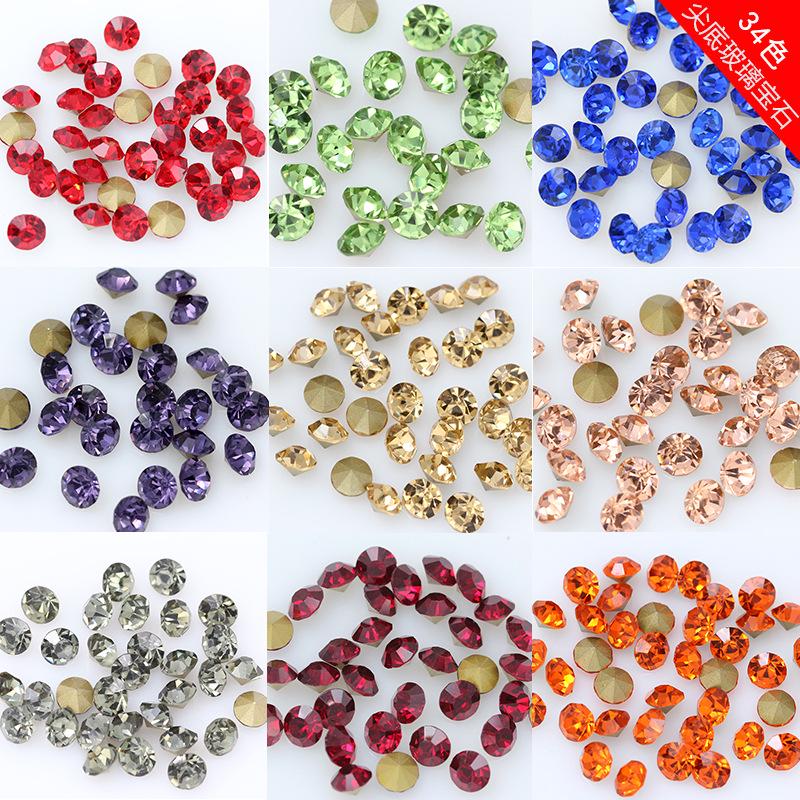 Large Round Colored Pointed Back Glass Rhinestones for DIY Phone Cases and Nail Art.