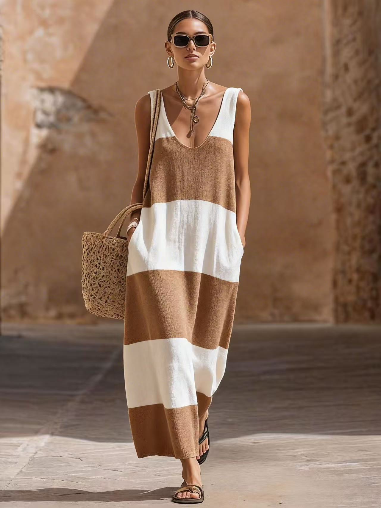 2026 European and American new Amazon TK Y2 summer vacation travel sleeveless retro off-the-shoulder casual simple dress S