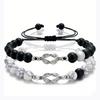 Natural White Howlite Black Sandblasted Unisex Bracelet Couple Knot Matching Pair Jewelry