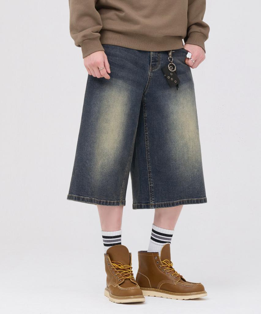 CHASECULT Unisex Bermuda Wide Denim Pants - Navy