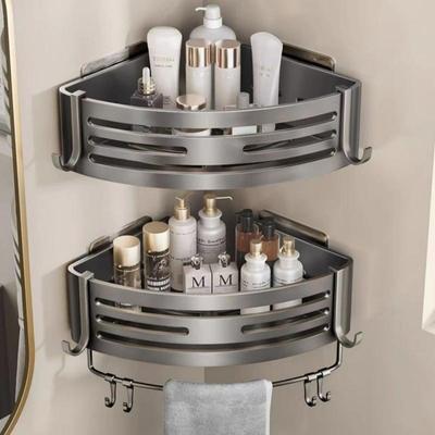Aluminum Wall Mounted Bathroom Shelf No Drill Shower Corner Shelf with Towel Bar Hook Shampoo Holder Kitchen Organizer Rack