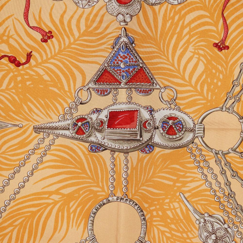 HERMES Carree90 scarf TERRES PRECIEUSES Orange/Blue / beige silk Women Used