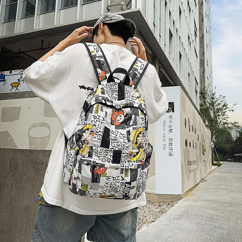 Schoolbag New Large Capacity Graffiti Backpack Multi-compartment High School Backpack Fashion Trend Travel Bag Men's and Women's