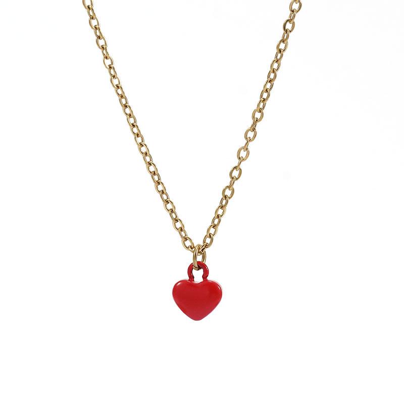 18K Gold Dress Necklace: Mother-of-Pearl & Rose Gold Fan-Shaped Chalcedony Pendant with Red Heart On Clavicle Chain