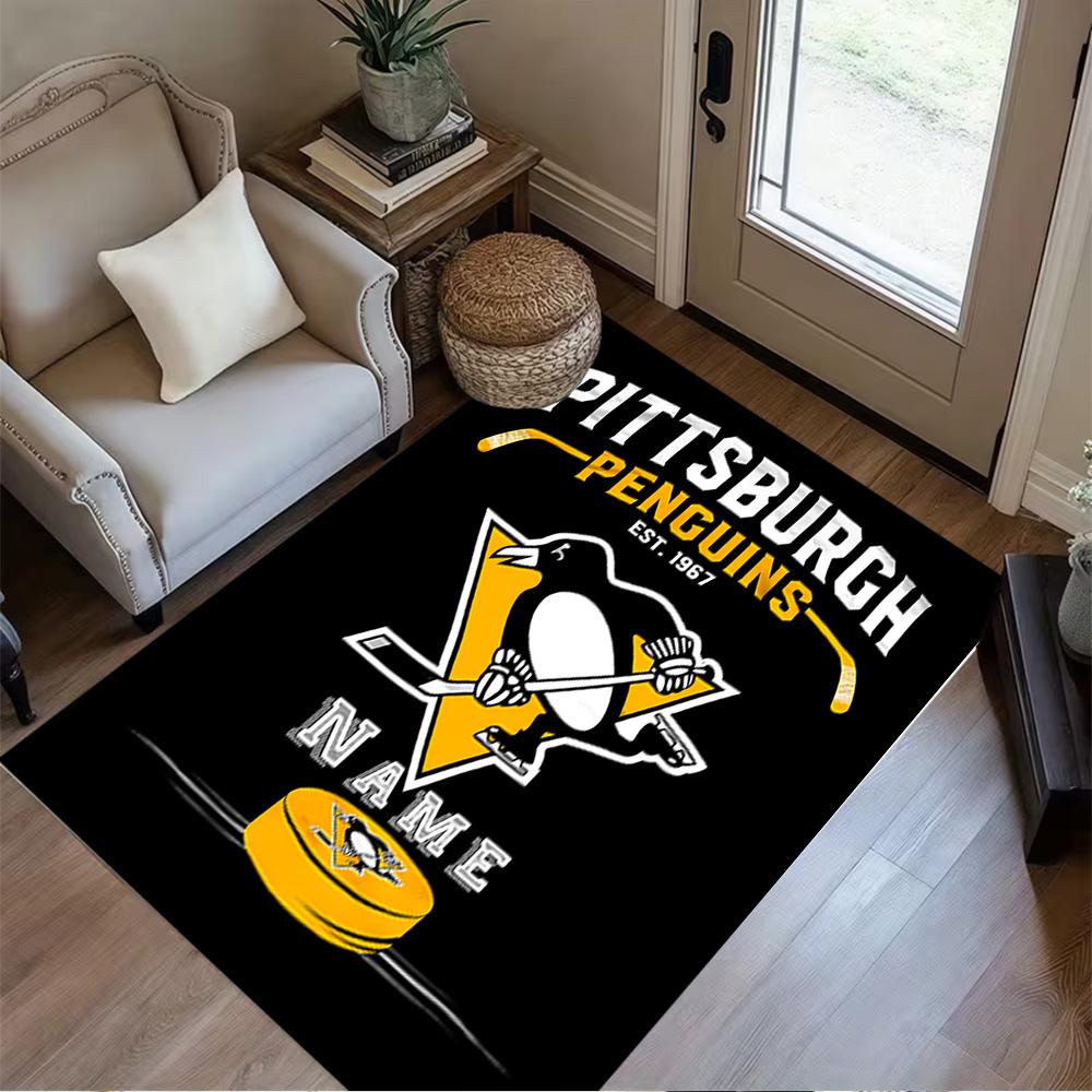 Pittsburgh Penguins Hockey Team Personalized Name Floor Mat Suitable for Foyer Hallway Balcony Game Room Antislip Carpet Decorate Offices