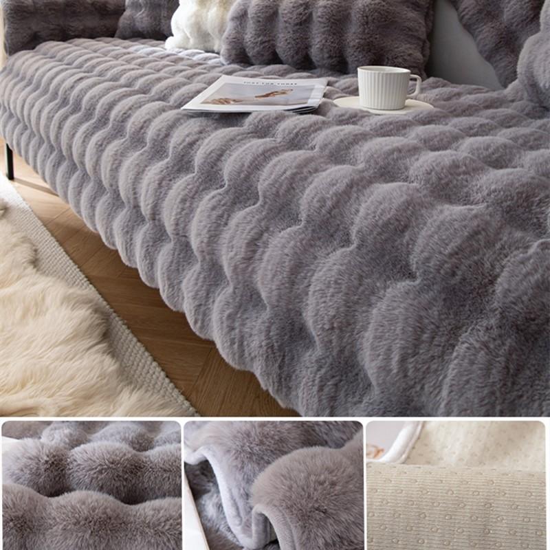 Solid Color Plush Sofa Covers Non Slip Thicken Soft Mat Winter Warm Washable Couch Living Room Towel Slipcovers