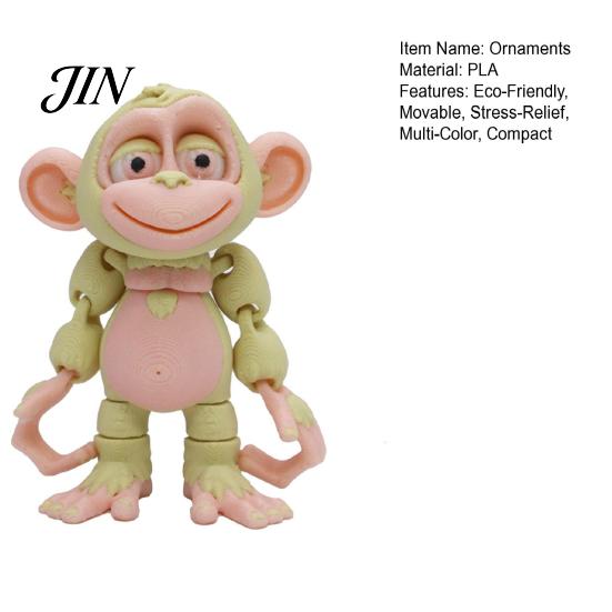 Durable Animal Decoration 3D Printed Articulated Monkey Figurine, Multi-Color Cartoon Model with Style Collectible Movable Joints, Stress Relief