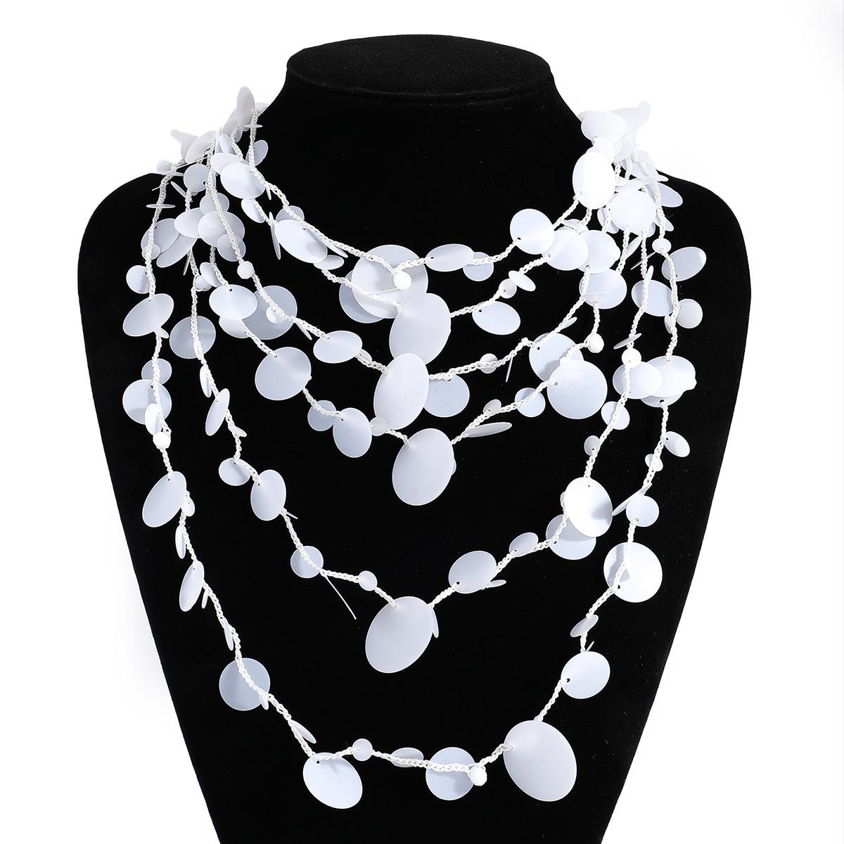 Exaggerated multi-layered hand-woven necklace irregular disc design Bohemian style necklace белый