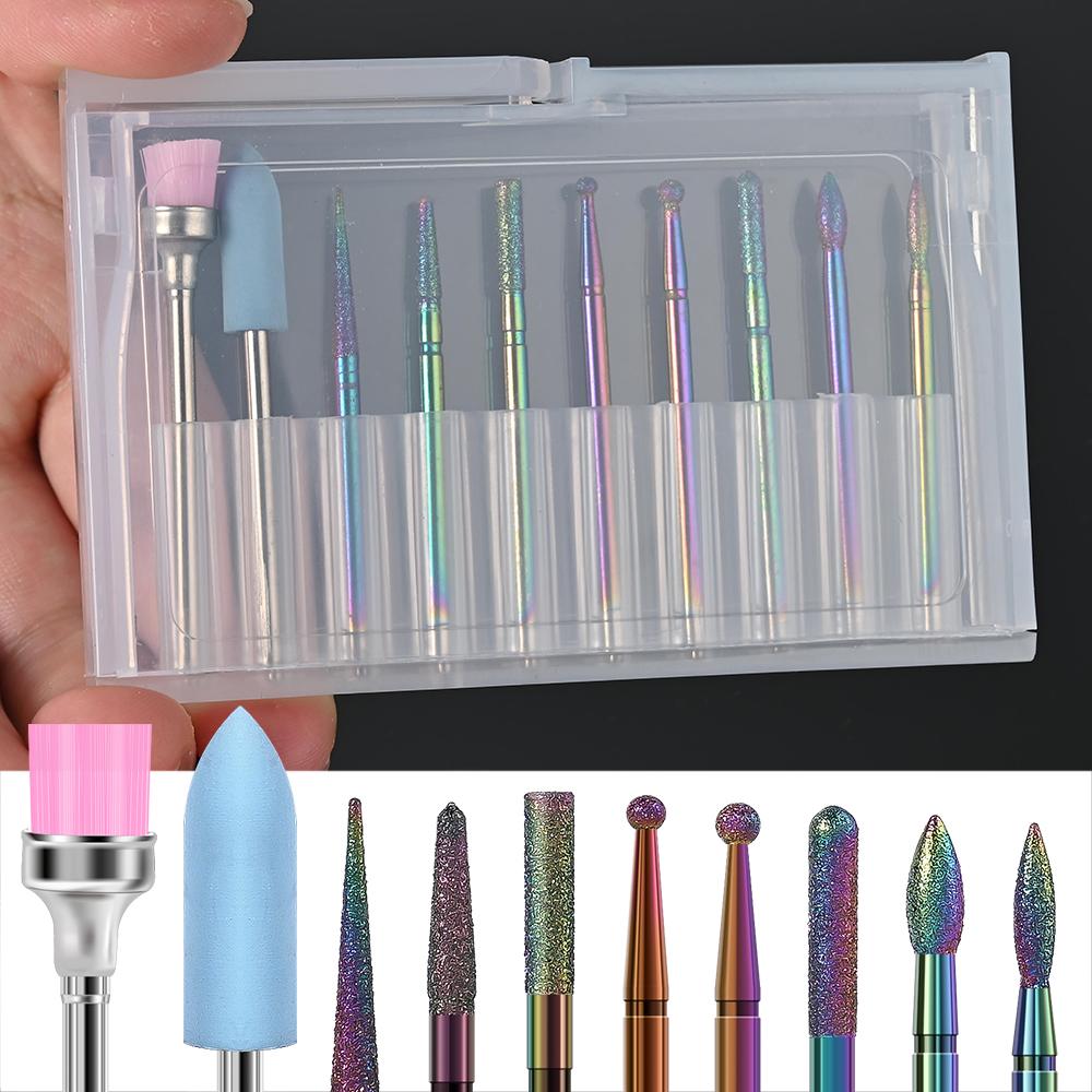 10pcs Nail Polishing Bits Set  Ceramic & Tungsten Nail Grinding Head Sand Cuticle Pusher Nail Drill Bit Manicure Tools Salon Use