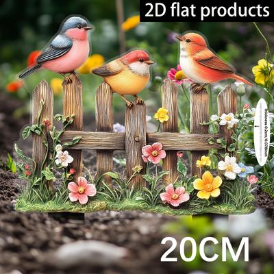 Acrylic 2D Bird Garden Fence Ornament, Hanging Decor for Planter & Patio, Funny Garden Art & Friend Gift