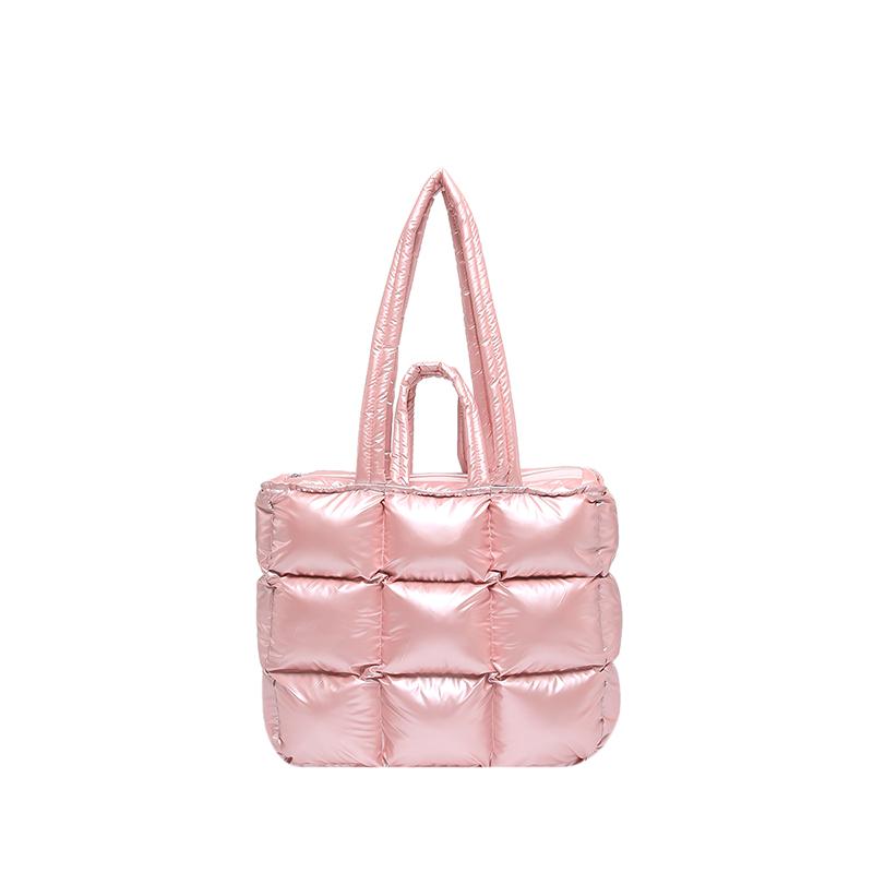 Fashion Lightweight Women Shiny Puffer Tote Bag Female Quilted Padded Soft Shoulder Bag Luxury Puffy Handbags for Winter